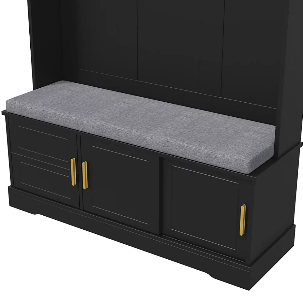 Porte-vêtements Avec Banc à Chaussures - 6 Cintres Triples - 120x40x191 Cm - Noir