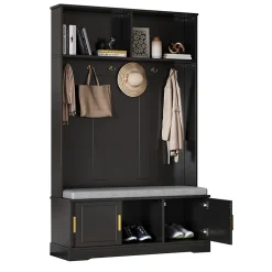 Porte-vêtements Avec Banc à Chaussures - 6 Cintres Triples - 120x40x191 Cm - Noir