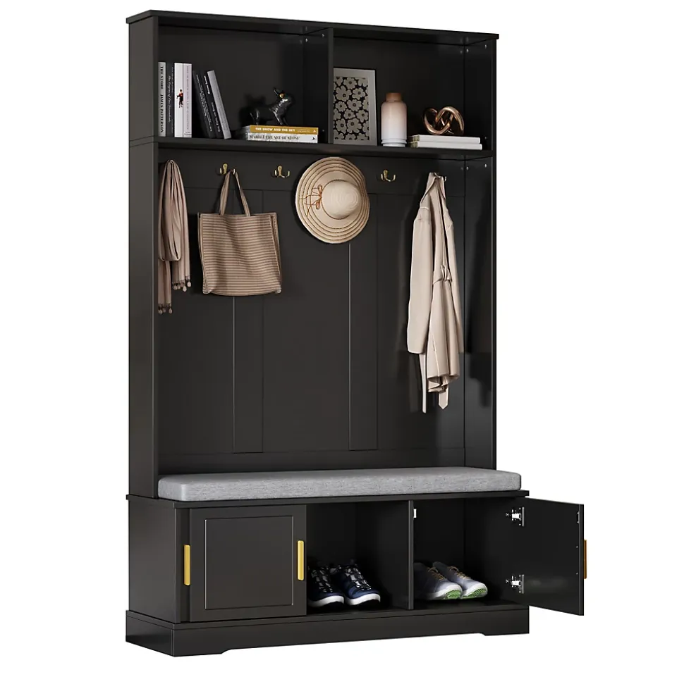 Porte-vêtements Avec Banc à Chaussures - 6 Cintres Triples - 120x40x191 Cm - Noir