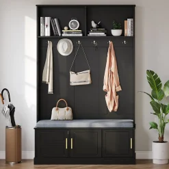 Porte-vêtements Avec Banc à Chaussures - 6 Cintres Triples - 120x40x191 Cm - Noir