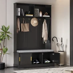 Porte-vêtements Avec Banc à Chaussures - 6 Cintres Triples - 120x40x191 Cm - Noir