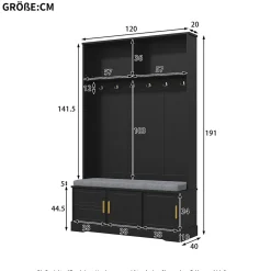 Porte-vêtements Avec Banc à Chaussures - 6 Cintres Triples - 120x40x191 Cm - Noir