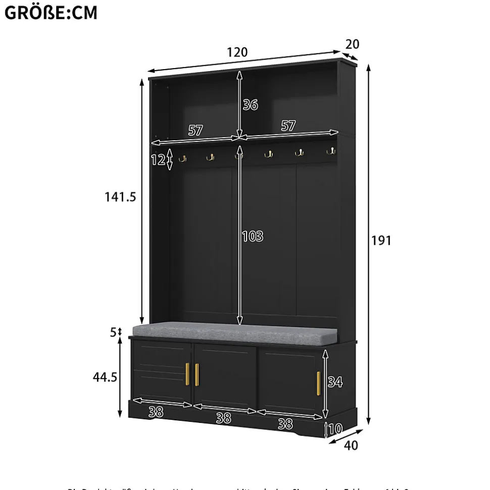 Porte-vêtements Avec Banc à Chaussures - 6 Cintres Triples - 120x40x191 Cm - Noir
