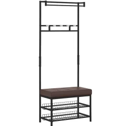 Porte-vêtements Avec Banc Et Range-chaussures - Métal - 72.5x35x180 Cm - Entrée