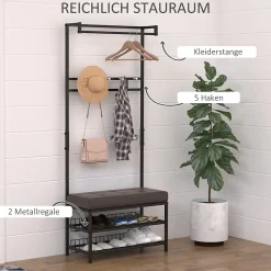 Porte-vêtements Avec Banc Et Range-chaussures - Métal - 72.5x35x180 Cm - Entrée