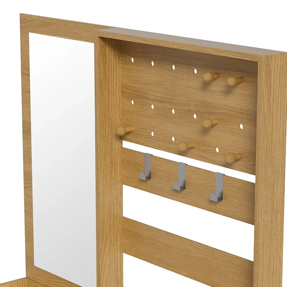 Porte-vêtements D'entrée Avec Miroir - Rangement Chaussures Et Manteaux - Bois 105 Cm