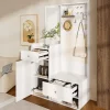 Porte-vêtements D'entrée Avec Miroir - Rangement Chaussures Et Manteaux - Blanc 105 Cm