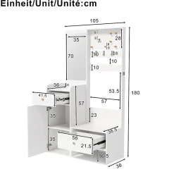 Porte-vêtements D'entrée Avec Miroir - Rangement Chaussures Et Manteaux - Blanc 105 Cm