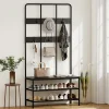 Porte-vêtements 3-en-1 Avec Banc - Rangement Chaussures, Cintres - Noir
