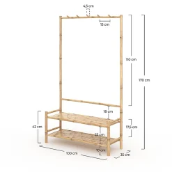 Porte-vêtements en bambou avec étagères