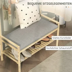 Porte-vêtements En Bambou Avec Banc à Chaussures - Cintres, Coussin - Style Naturel