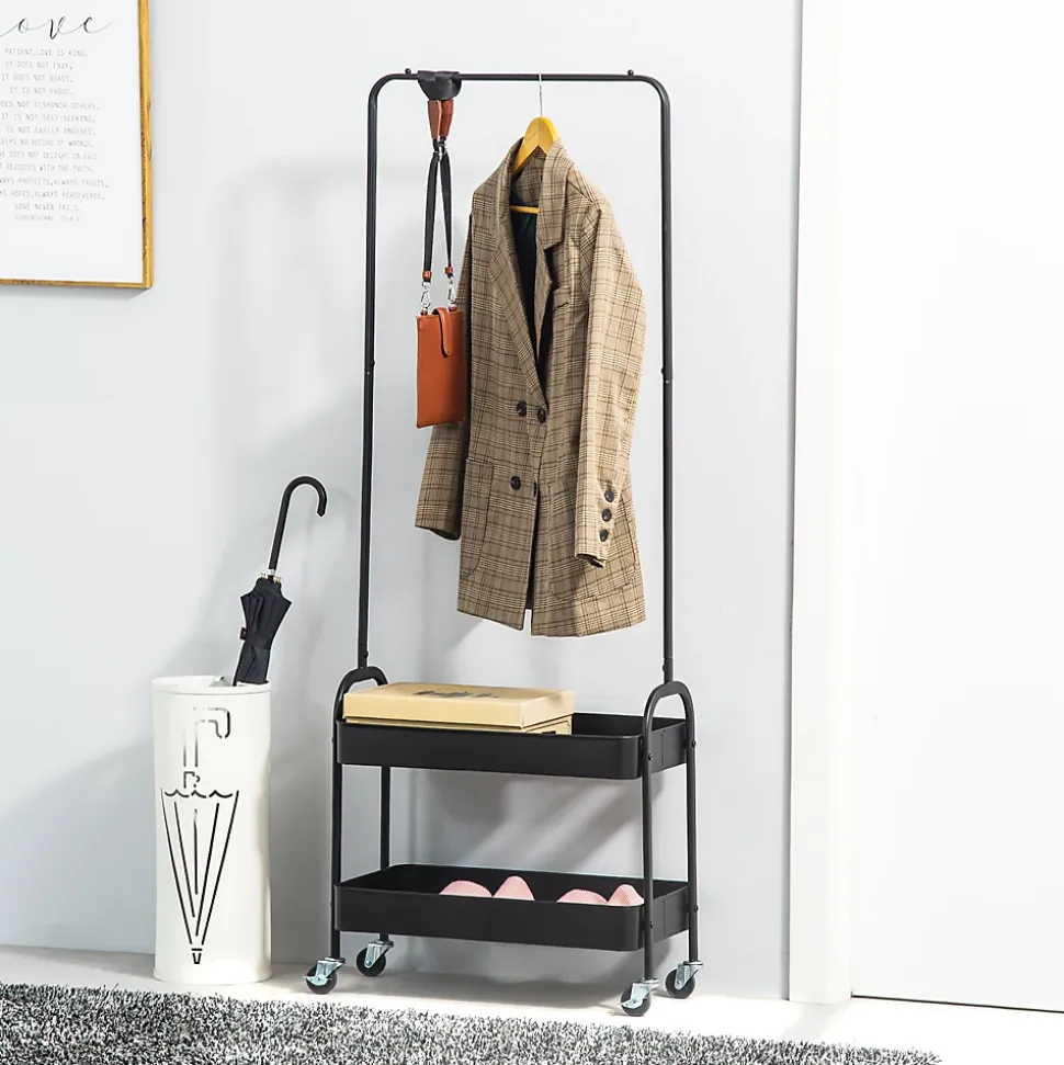 Porte-vêtements Mobile Sur Roulettes - Porte Jusqu'à 16 Kg - Acier Noir - Range-chaussures