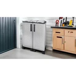 Poubelle de Tri Selectif 3 Conteneurs Recyclage Déchets Intérieur Extérieur 68 x 37 x 90cm 2 Portes INTEC