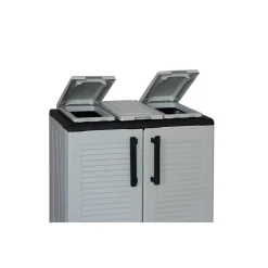 Poubelle de Tri Selectif 3 Conteneurs Recyclage Déchets Intérieur Extérieur 68 x 37 x 90cm 2 Portes INTEC