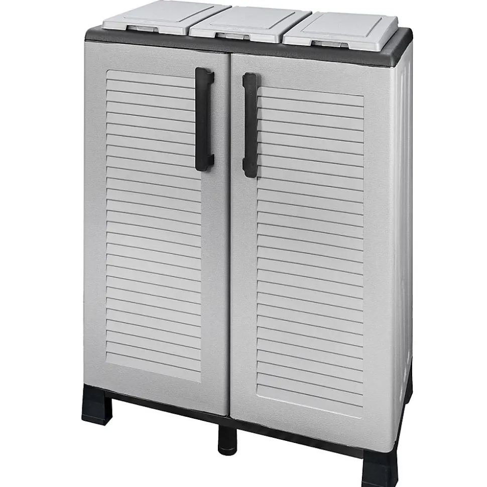 Poubelle de Tri Selectif 3 Conteneurs Recyclage Déchets Intérieur Extérieur 68 x 37 x 90cm 2 Portes INTEC