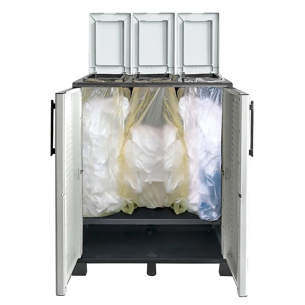 Poubelle de Tri Selectif 3 Conteneurs Recyclage Déchets Intérieur Extérieur 68 x 37 x 90cm 2 Portes INTEC