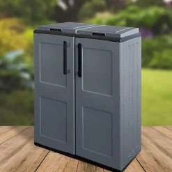 Poubelles de tri Selectif 2 Sacs Meuble mi- hauteur Dim 68 x 37 x 84cm 2 Anneaux de support de sac 2 Portes INTEC