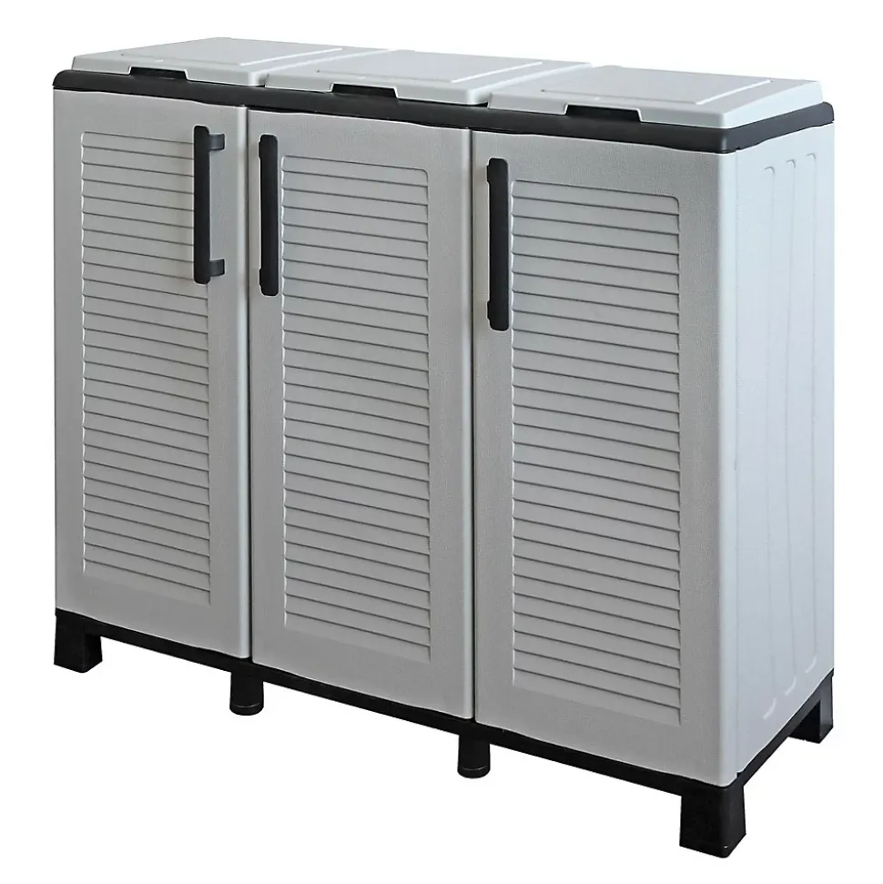 Poubelles de tri Selectif 3 Sacs Armoire Recyclage Gris Clair 102 x 37 x 90 cm Poubelle de tri 3 Portes 4 pieds INTEC