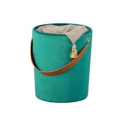Pouf Coffre en Velours à Sangle "Yola" 45cm Vert