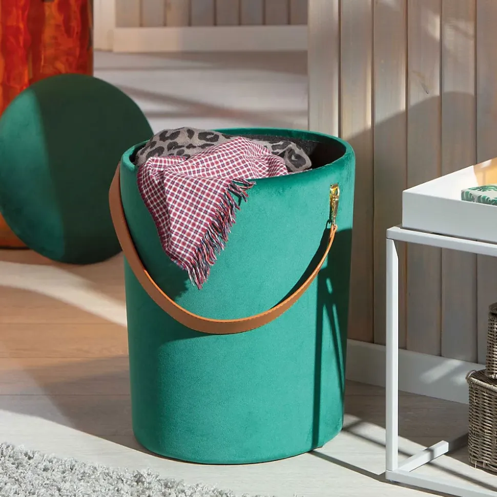 Pouf Coffre en Velours à Sangle "Yola" 45cm Vert