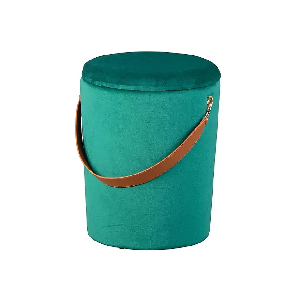 Pouf Coffre en Velours à Sangle "Yola" 45cm Vert