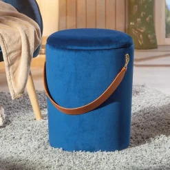 Pouf Coffre en Velours à Sangle