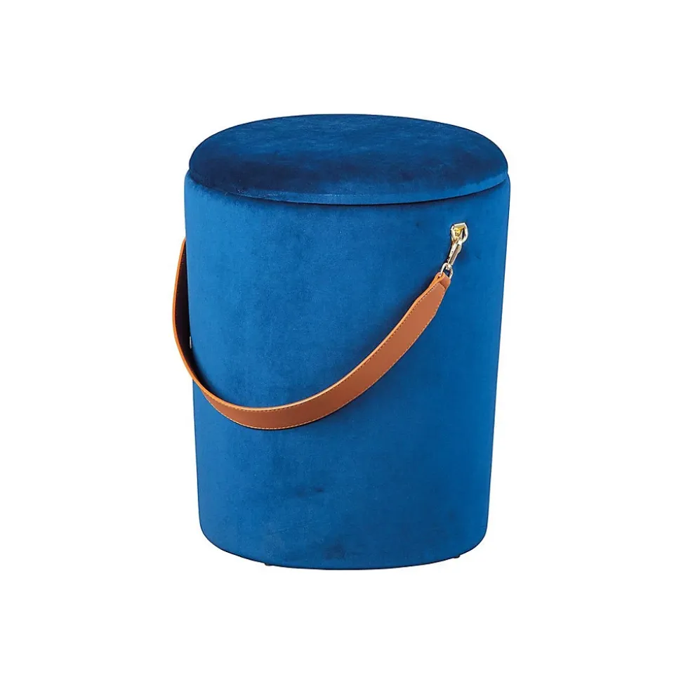 Pouf Coffre en Velours à Sangle "Yola" 45cm Bleu