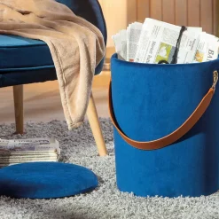 Pouf Coffre en Velours à Sangle