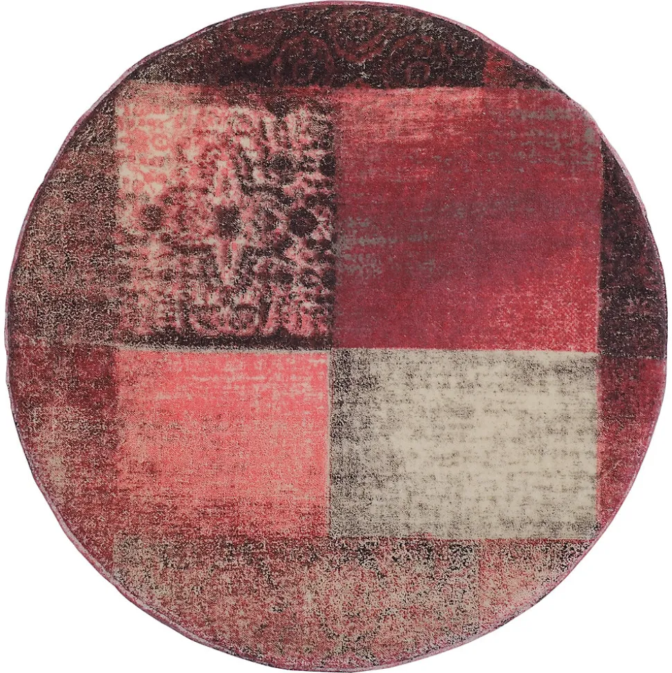Pouf decoratif assise WOMO-DESIGN 38x36 cm rouge ronde rembourre tissu pieds bois style boheme