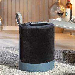 Pouf Design en Velours à Poignée "Laly" 43cm Noir