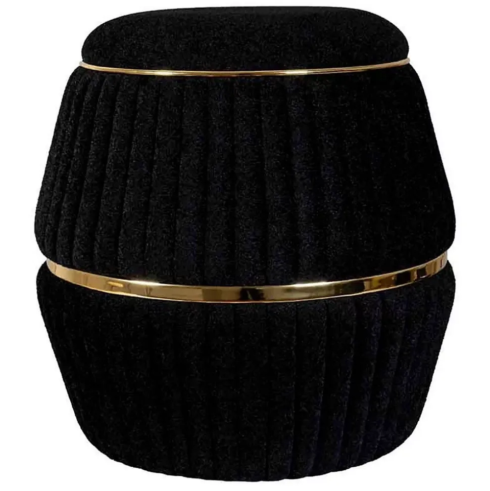 Pouf Matelassé Design "Doric" 53cm Noir & Or