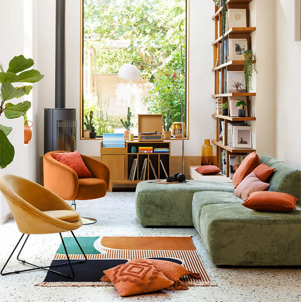 Pouf Mavuno en velours 87x93cm vert cèdre - Atmosphera