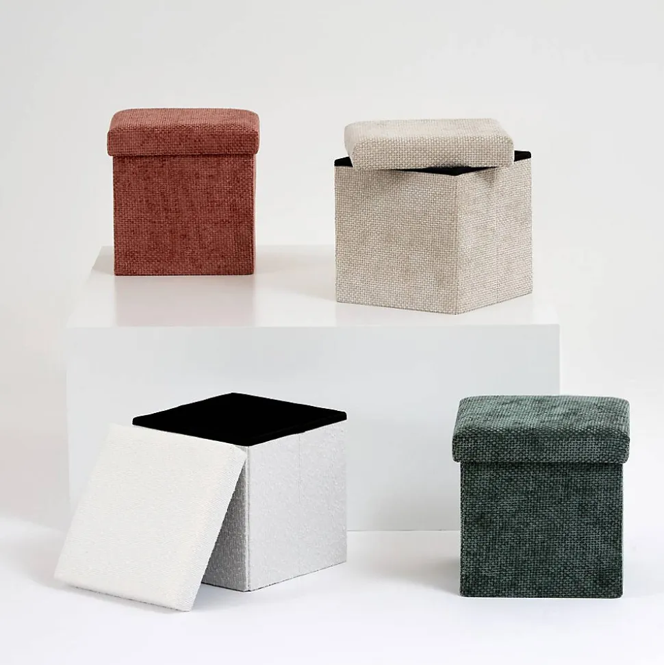 Pouf pliable Mix'n modul 31x31 cm bouclette blanche - Beige- 5five