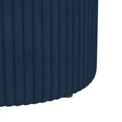 Pouf repose-pied tabouret design avec coffre de rangement velours côtelé acier brossé doré bleu foncé