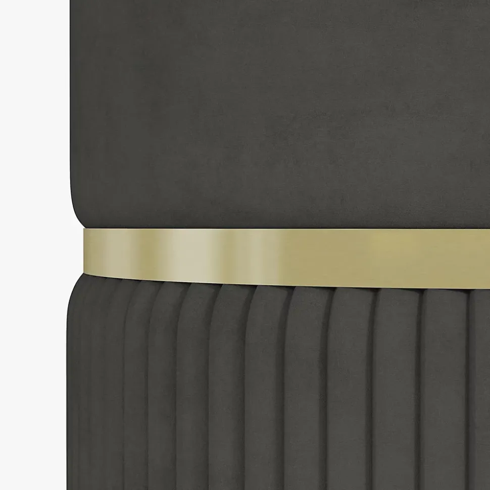 Pouf repose-pied tabouret design avec coffre de rangement velours côtelé acier brossé doré gris