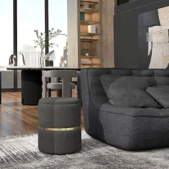 Pouf repose-pied tabouret design avec coffre de rangement velours côtelé acier brossé doré gris