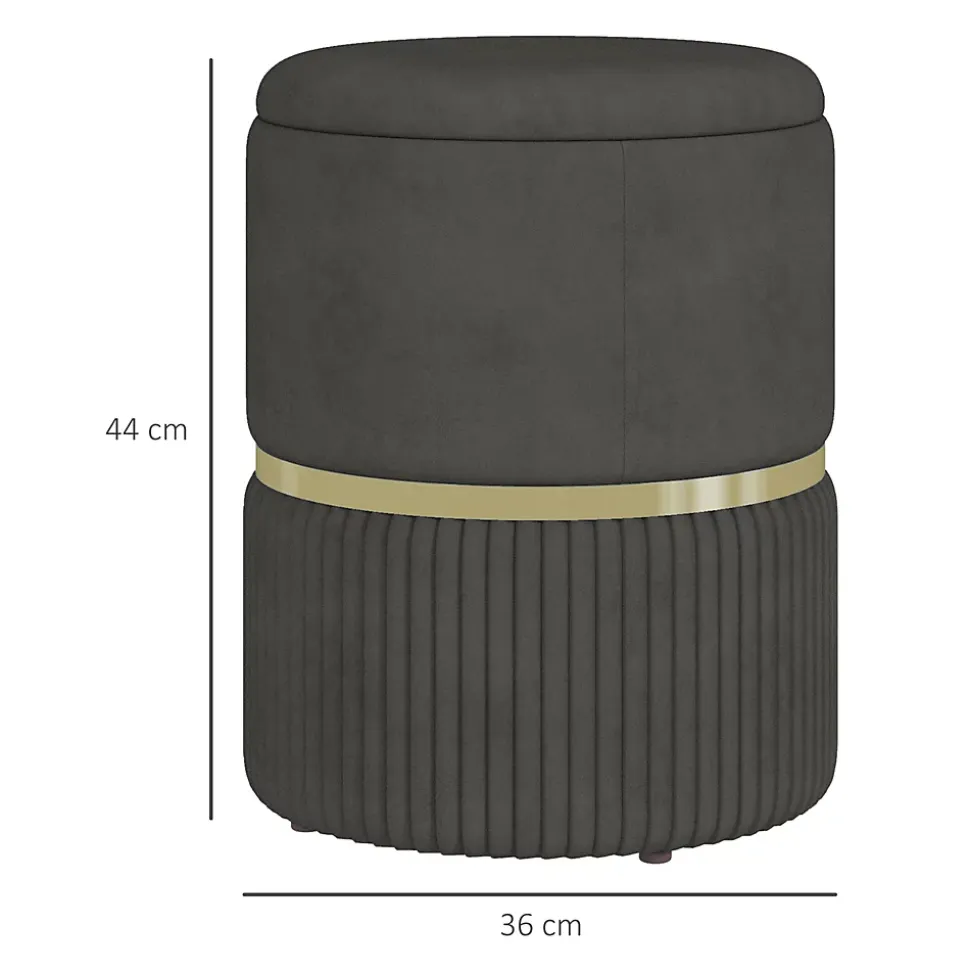 Pouf repose-pied tabouret design avec coffre de rangement velours côtelé acier brossé doré gris