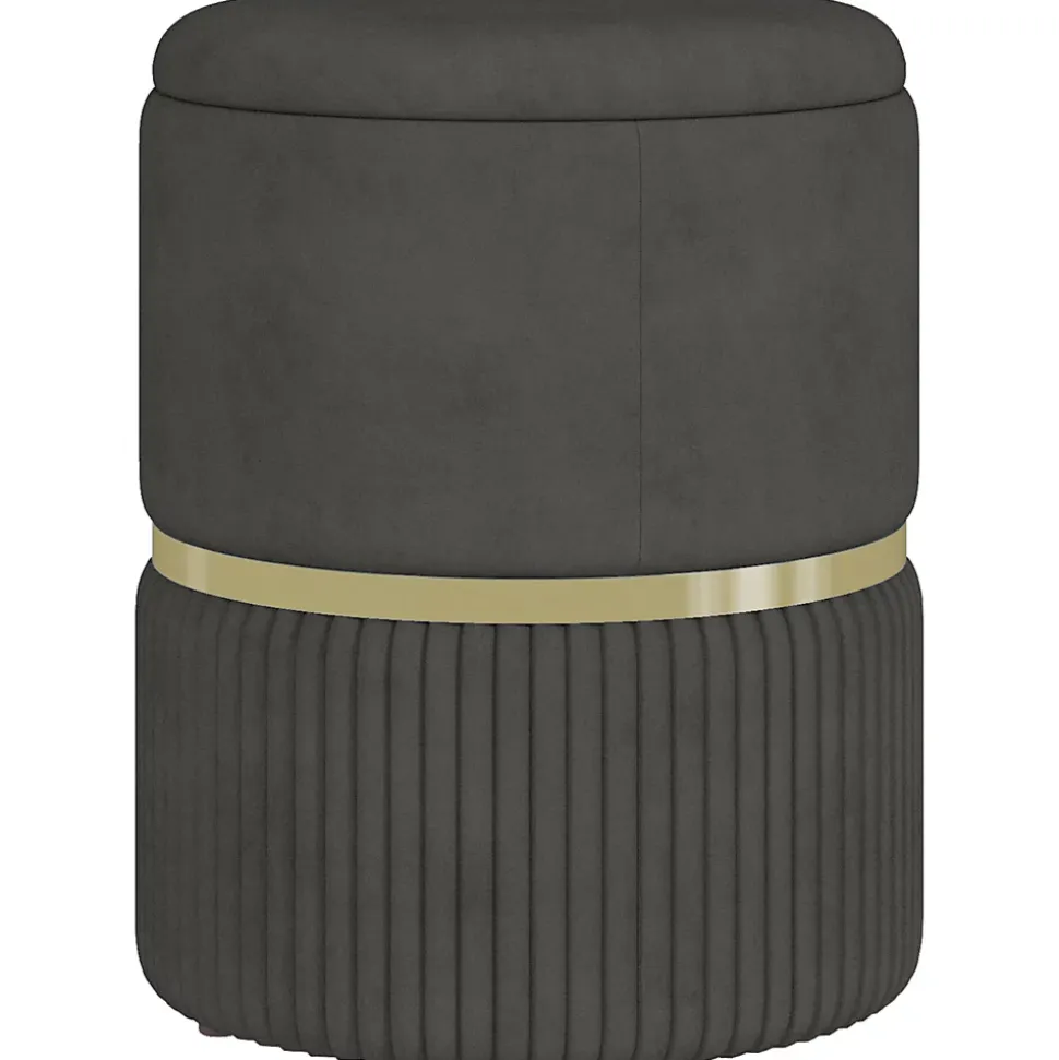 Pouf repose-pied tabouret design avec coffre de rangement velours côtelé acier brossé doré gris