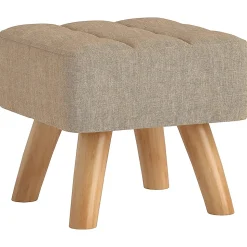 Pouf repose-pieds style nordique piètement bois incliné tissu assise effet capitonné marron