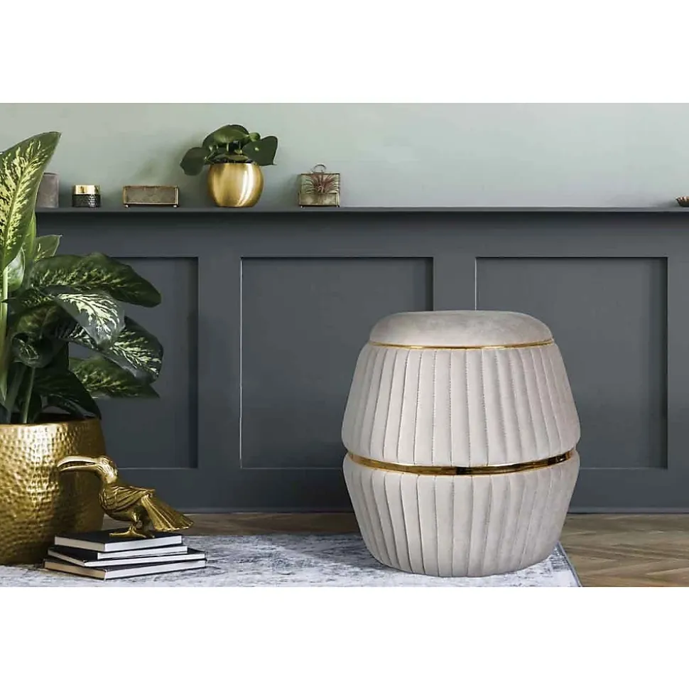 Pouf Rond Design "Doric" 53cm Taupe & Or