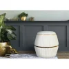 Pouf Rond Design "Doric" 53cm Ivoire & Or