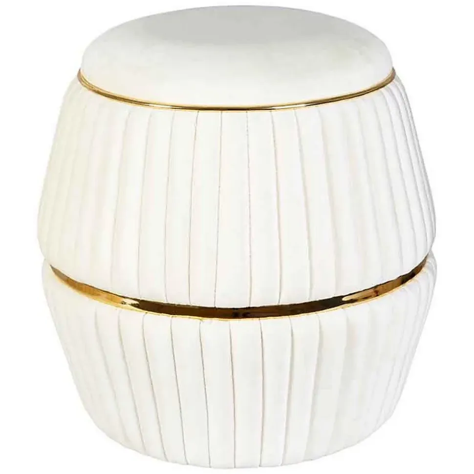 Pouf Rond Design "Doric" 53cm Ivoire & Or