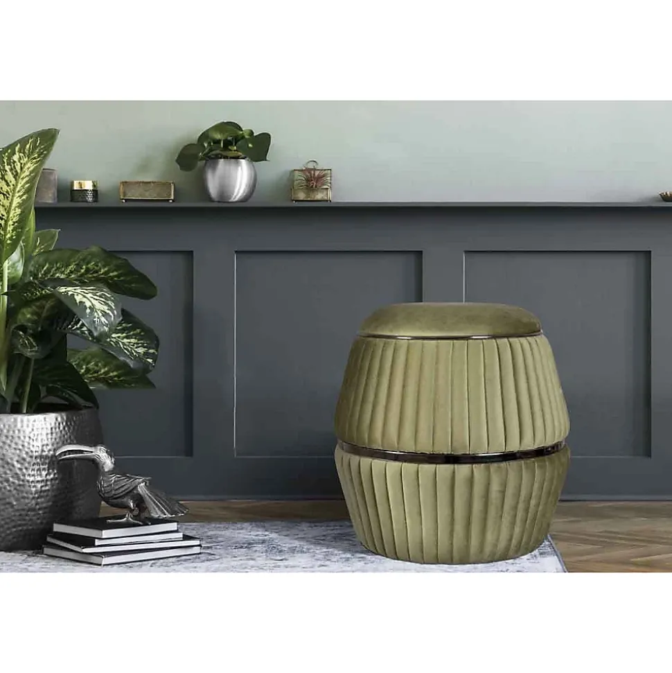 Pouf Rond Design "Doric" 53cm Vert & Gris