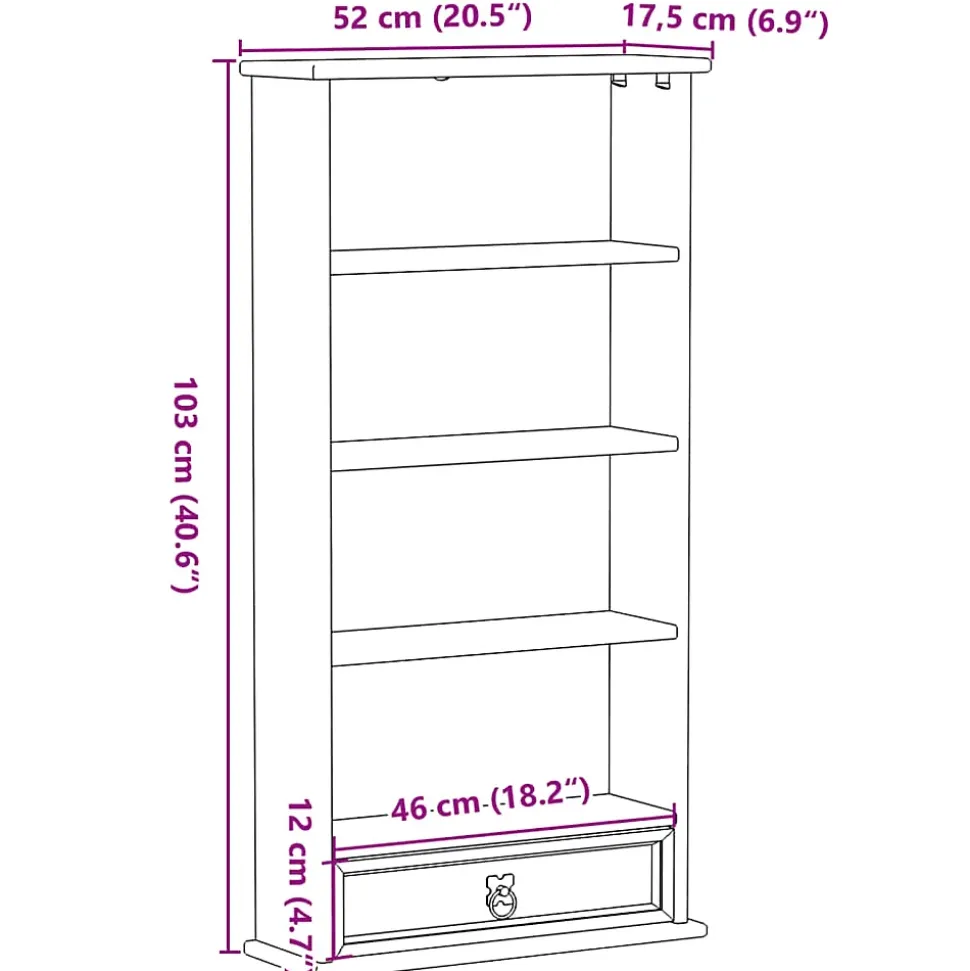 Prolenta Premium - Armoire à CD Corona 52x17,5x103 cm bois de pin massif