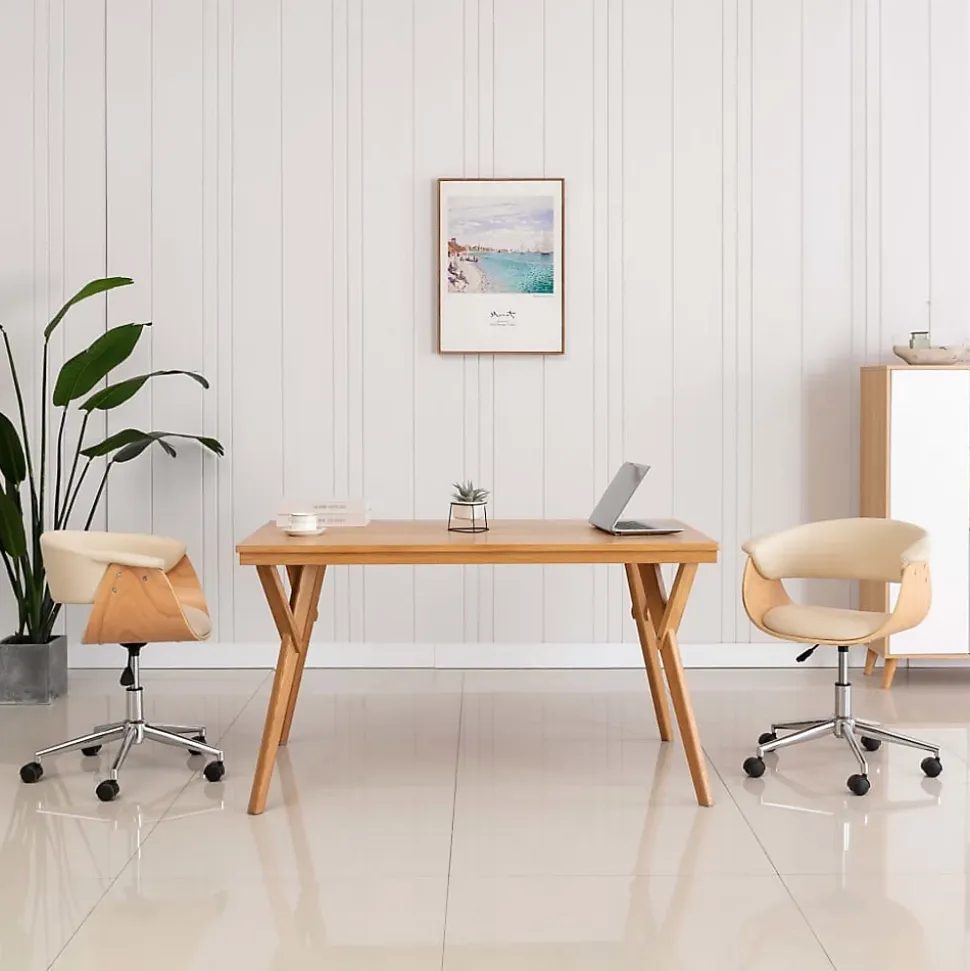 Prolenta Premium - Chaise pivotante à dîner Crème Bois courbé et similicuir