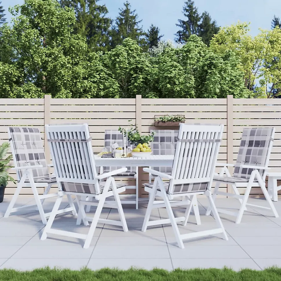 Prolenta Premium - Coussins de chaise jardin à dossier haut lot de 6 carreaux gris