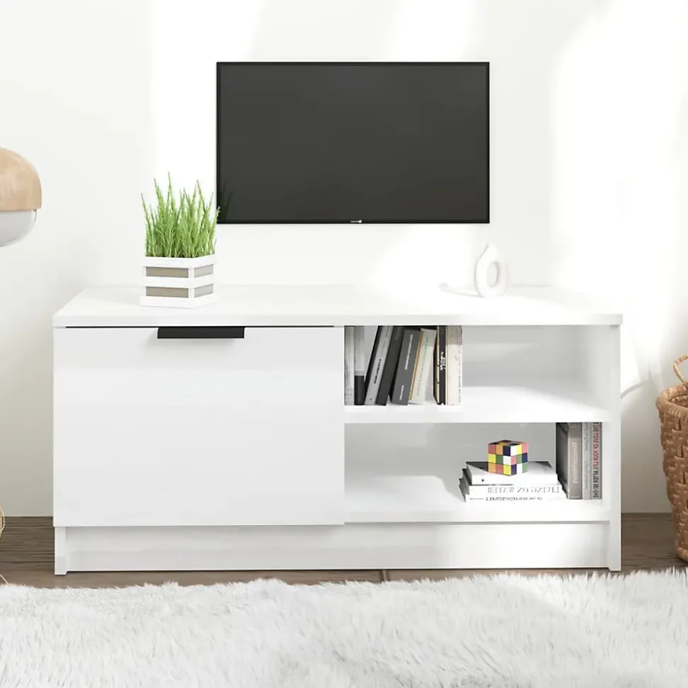 Prolenta Premium - Meuble TV Blanc brillant 80x35x36,5 cm Bois d'ingénierie