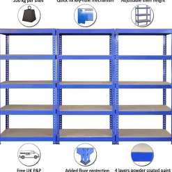 Q-Rax Étagères Rangement Bleu 90 cm x 182.5 cm x 50 cm