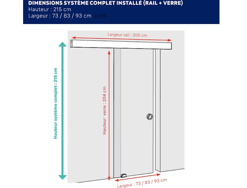 Rail coulissant alu finition noire pour porte coulissante en verre - 8mm - longueur 2000 mm - AURYS NORMANDIE