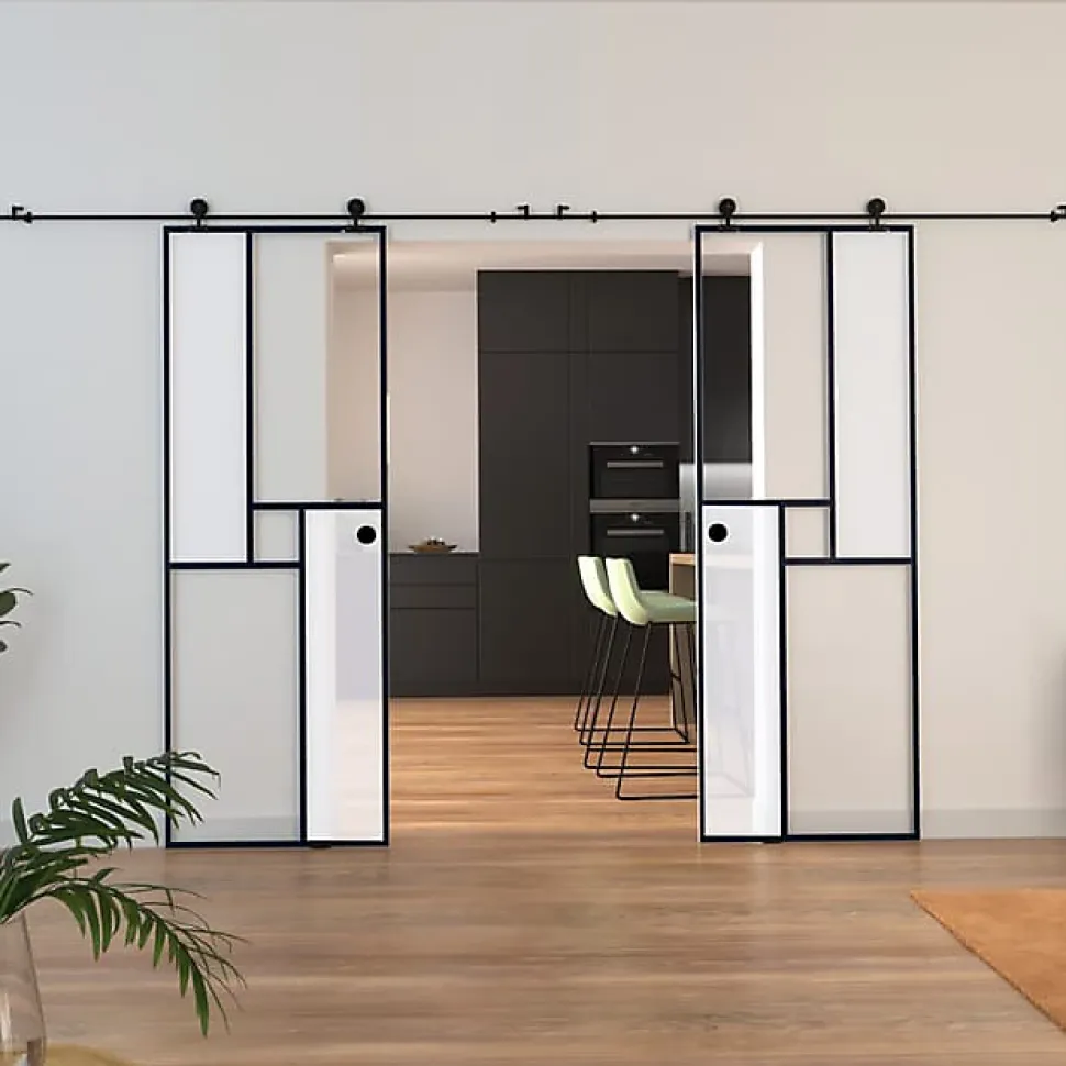Rail coulissant apparent pour portes coulissantes en verre MINIMO - MONDO + SABLE en 73 ou 83 ou 93 cm - AURYS NORMANDIE